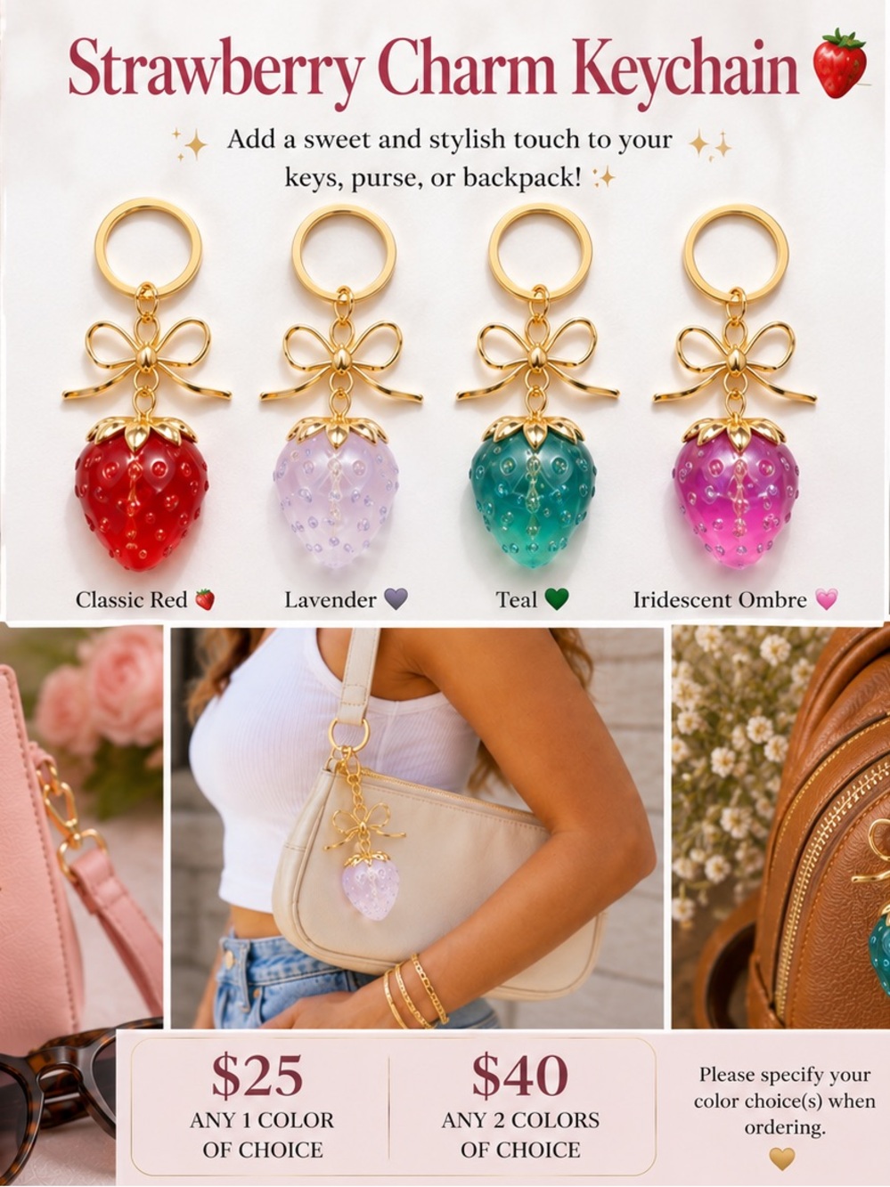 Strawberry Charm Keychain / Purse Charm π - Picture 1 of 9